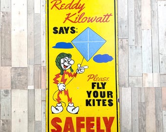 Vintage Reddy Kilowatt Cowboy Sign – Retro Western Americana Wall Art (12x6.5")