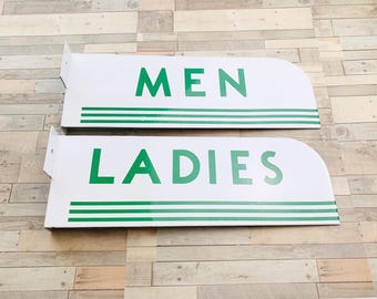 Vintage TEXACO Porcelain Ladies Men Restroom Flange, Double Sided Signs Set • 15.5x5 • Enamel Metal Wall Décor • Free Priority Shipping