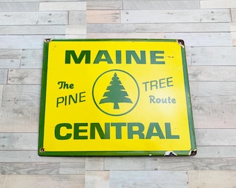 Vintage Maine Central Pine Tree Route Sign • 10x8 Metal Wall Decor