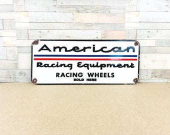 Vintage American Racing Sign Porcelain Garage Decor Racing Wheels Metal Sign