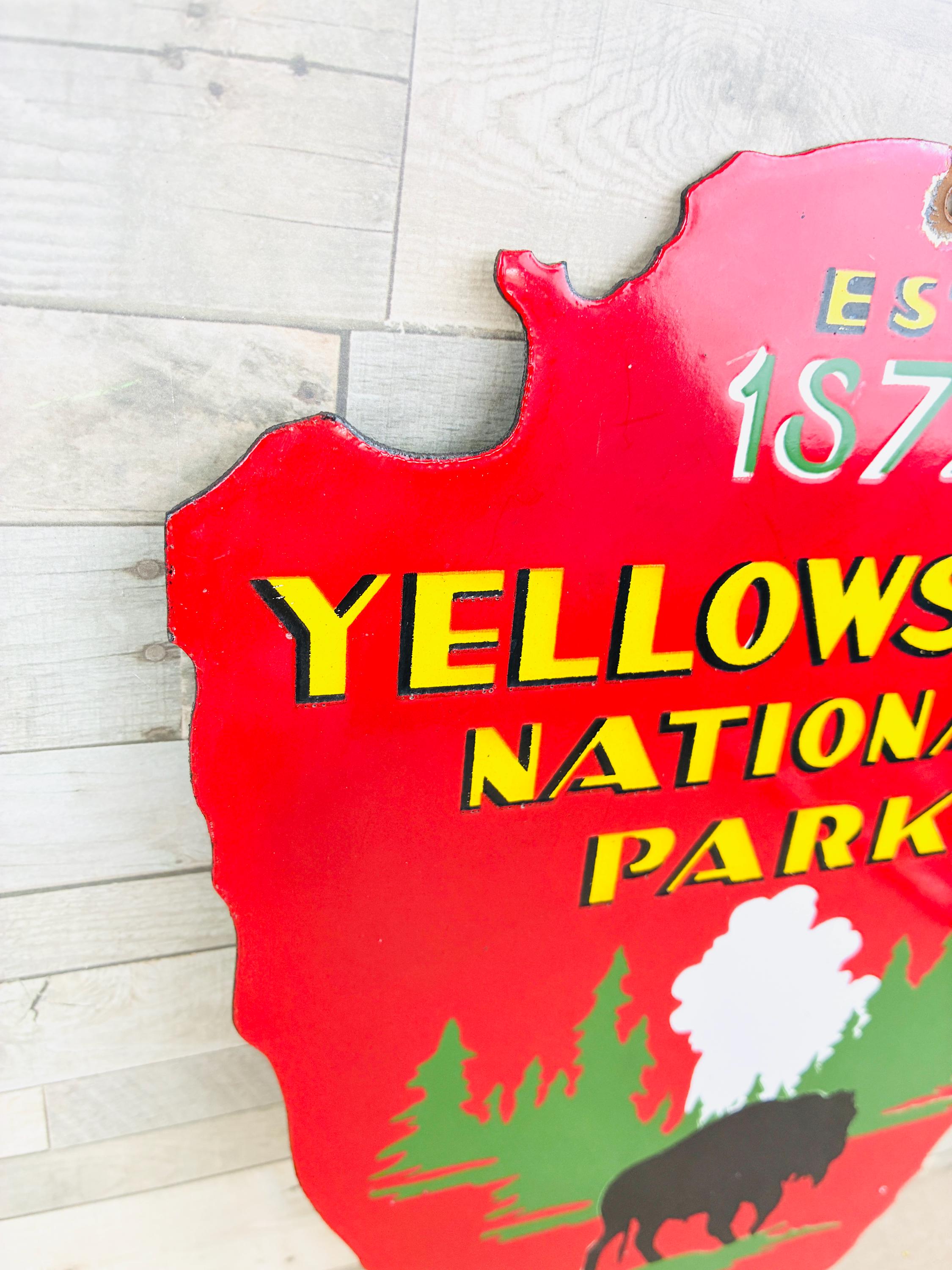 Vintage Yellowstone National Park Porcelain Sign – Est 1872
