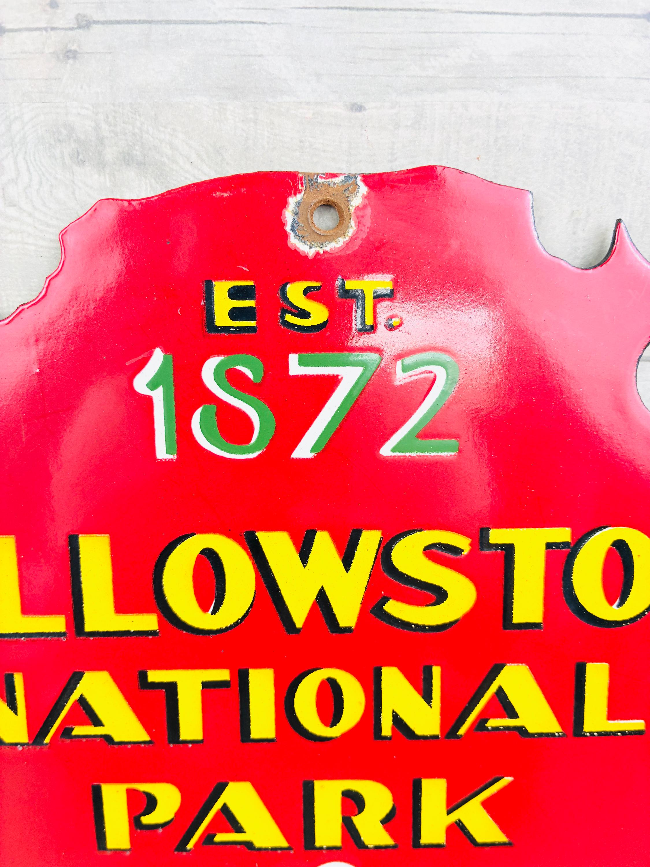 Vintage Yellowstone National Park Porcelain Sign – Est 1872