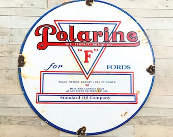 Vintage Polarine Porcelain HEAVY Sign Standard Oil Ford Motor Oil Round Garage Decor 12"