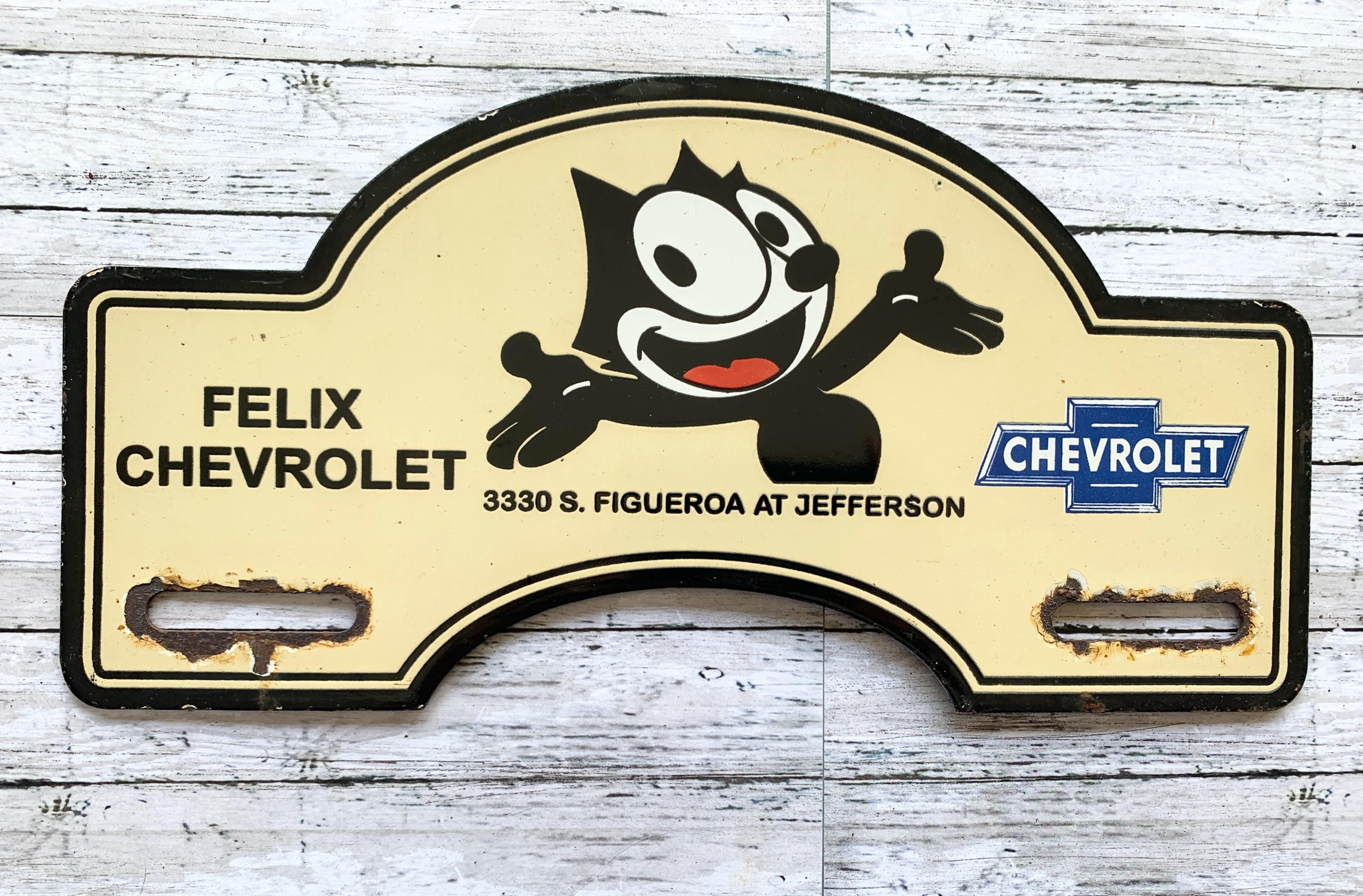 Felix Chevrolet Porcelain Sign | Vintage License Topper Auto Ad