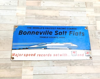 Porcelanowy znak z napisem "Saint Rekord Prędkości" z Bonneville Salt Flats, dekoracja 12" x 5,75"