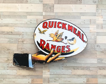 Vintage Quick Meal Ranges Porcelain Sign 16x11.5 Stove Advertising Kitchen Decor