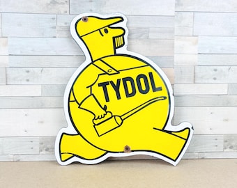 Vintage TYDOL Motor Oil Porcelain Sign Gas Oil Advertising Man Cave Garage Decor 10"x8.5"