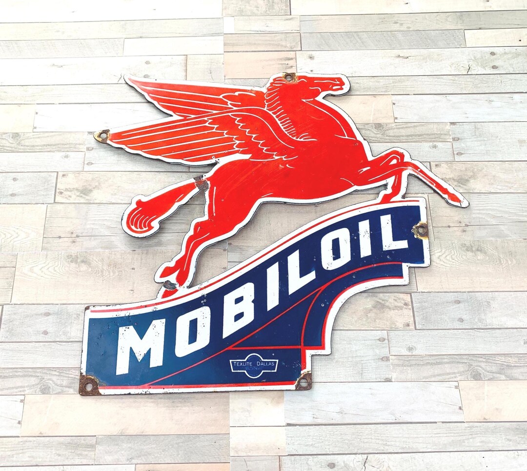 Vintage Mobil Pegasus Porcelain Metal Sign • Mobiloil Gas & Oil ...