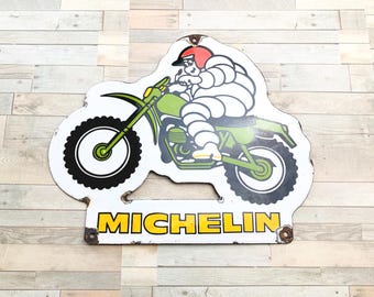 Vintage Michelin Man Porcelain Sign Motorcycle Gas Oil Garage Decor 12x10