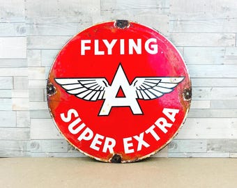Vintage Flying A Porcelain Sign Gas Oil Advertising Round Service Station Decor