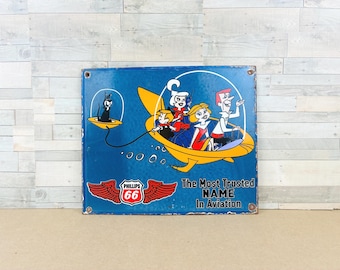 Phillips 66 Jetsons Porcelain Sign Vintage Style Gas Oil Aviation Garage Decor