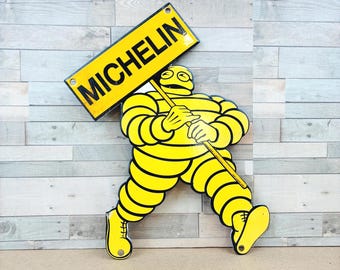 Michelin Man Porcelain Sign 12x9 Vintage Style Bibendum Tire Garage Decor Automotive Man Cave Retro Gas Station Wall Sign
