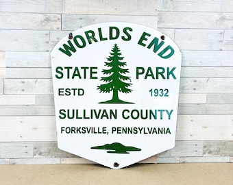 Worlds End State Park Porcelain Sign Pennsylvania Vintage Style Rustic Lodge Decor