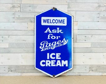 Vintage Page’s Kleen-Maid Ice Cream Porcelain Sign | Soda Shop Wall Decor