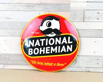 Vintage National Bohemian Beer Porcelain Sign Mr. Boh Baltimore Bar Decor