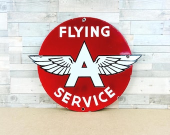 Flying A Service Porcelain Sign Vintage Gas Station Garage Man Cave Decor