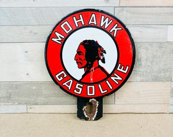 Mohawk Gasoline Porcelain Enamel Sign | Vintage Gas Oil Service Station Sign | Petroliana Garage Man Cave Decor