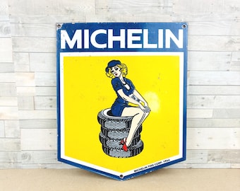 1966 Michelin Porcelain Sign Pinup Girl Vintage Tire Garage Wall Decor
