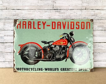 Vintage Harley-Davidson Porcelain Metal Sign • Retro Motorcycle Wall Decor • Garage Man Cave Art • 12x8 • Free Priority Shipping