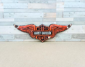 Harley Davidson Porcelain Enamel Sign | Winged Motor Cycles Motorcycle Garage Sign