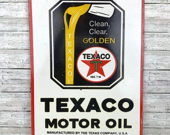 Stary szyld porcelanowy Texaco 12x9 | Reklama oleju silnikowego Texaco | Dekoracja ścienna z gazem i olejem | Retro szyld garażowy | Automobilia