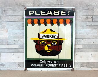 Smokey Bear Porcelain Enamel Sign 12x8 Only You Can Prevent Forest Fires Vintage Cabin Lodge Garage Wall Decor