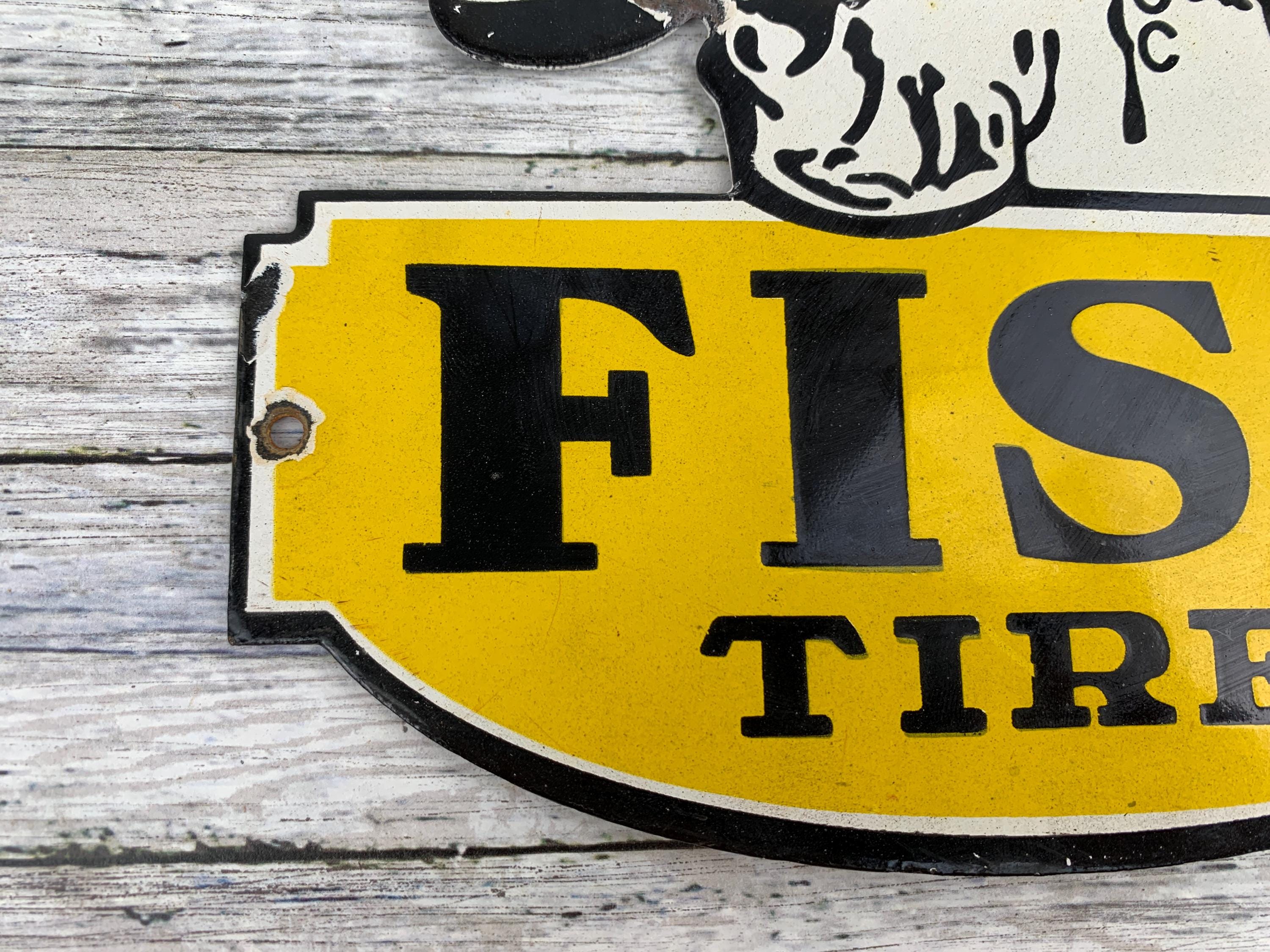 Vintage Fisk Tires Porcelain Sign Balloon Cord | Gas Station Garage ...