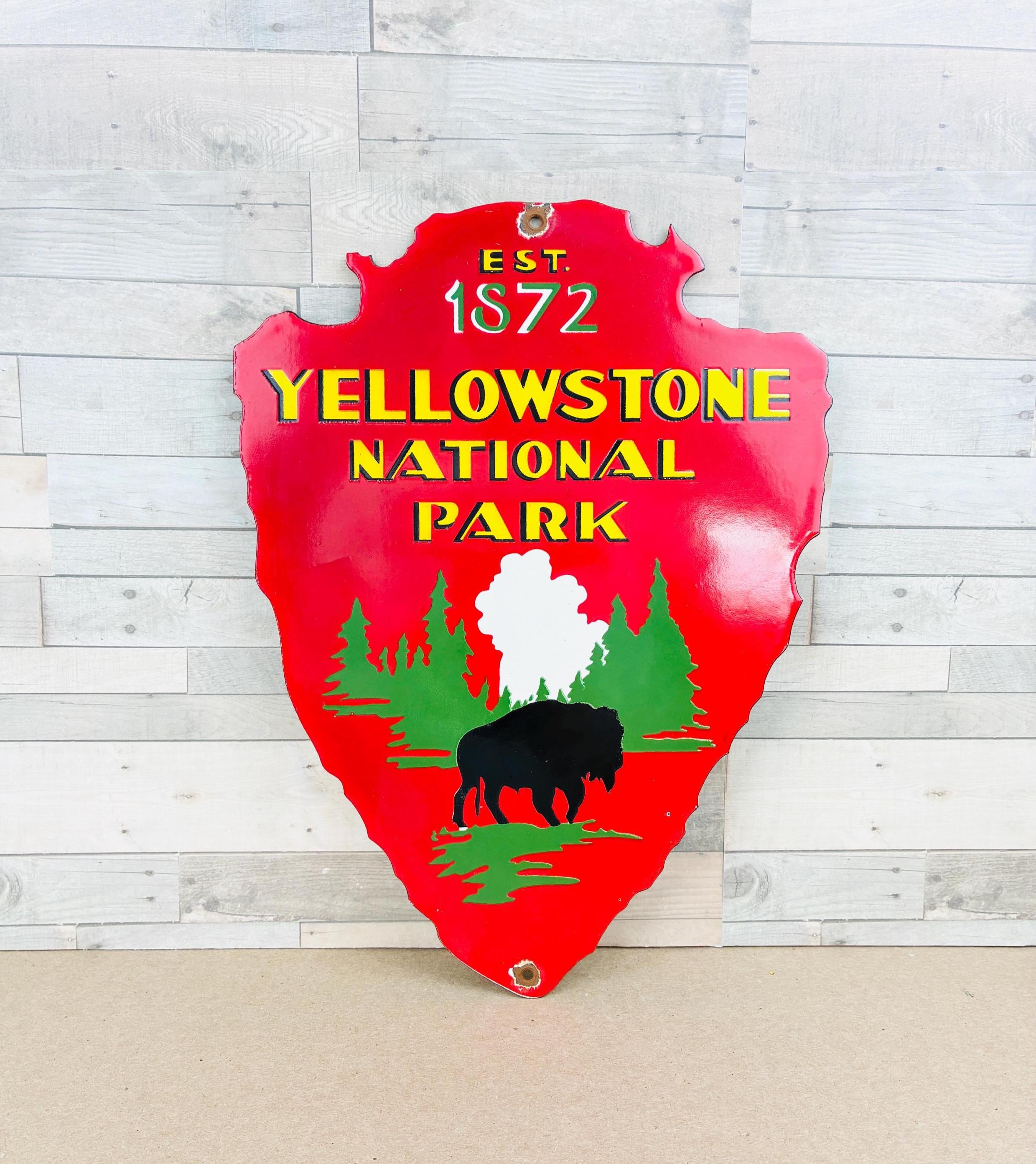 Vintage Yellowstone National Park Porcelain Sign – Est 1872
