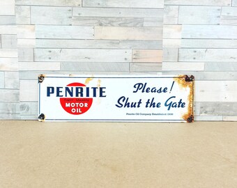 Penrite Porcelain Enamel Sign Vintage Australian Motor Oil Please Shut The Gate Garage Man Cave Advertising Decor