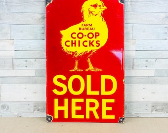 Vintage Farm Bureau Co-op Chicks Porcelain Sign Farmhouse Poultry Decor