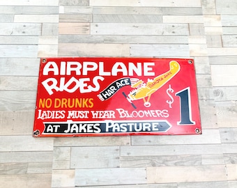 Porcelanowy szyld z motywem przejażdżek samolotem, reklama lotnicza, nowość dekoracyjna, 12" x 6"