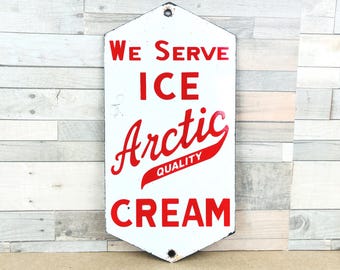 Vintage Arctic Quality Ice Cream Porcelain Sign | Diner Kitchen Wall Decor