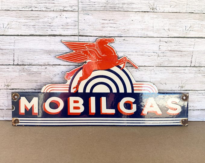 Vintage Mobilgas Porcelain Sign • Pegasus Gas Station Metal Sign • 12x6 ...
