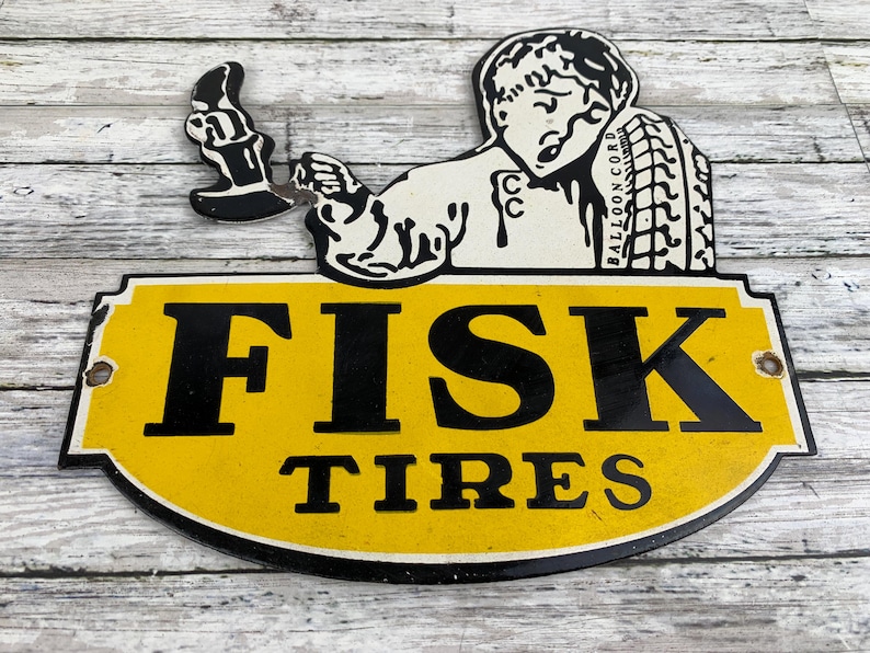 Vintage Fisk Tires Porcelain Sign Balloon Cord | Gas Station Garage ...