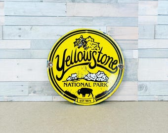 Vintage Yellowstone National Park Porcelain Metal Sign – 6” Rustic Round Decor – Est. 1873 – Free USPS Priority Shipping