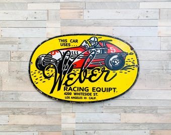 Vintage Racer Porcelain Sign Los Angeles Garage Decor Gas Oil Racing Auto