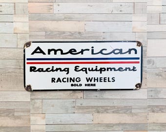 Vintage American Racing Sign Porcelain Garage Decor Racing Wheels Metal Sign