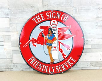 Vintage Mobilgas Porcelain Sign: Pegasus Gas Station Memorabilia