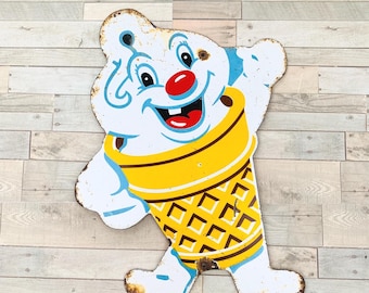 Porcelanowy szyld z lodami w stylu vintage • Metalowa reklama baru mlecznego w stylu retro • Sztuka ścienna 12,75 x 10 cali • Dekoracja starego szyldu sklepowego • Darmowa wysyłka priorytetowa