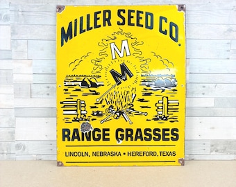 Vintage Miller Seed Co Porcelain Sign Farm Advertising Ranch Western Decor