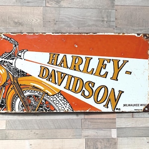 Vintage Harley-Davidson Porcelain Sign 12x6 – Retro Motorcycle Garage Decor – Antique Enamel Wall Art – Free USPS Priority Shipping