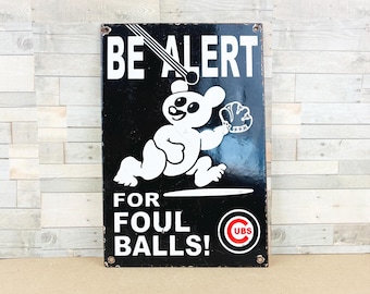 Chicago Cubs Porcelain Sign Vintage-Style Foul Ball Baseball Man Cave Decor