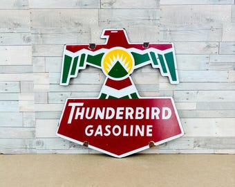 Vintage Thunderbird Gasoline Porcelain Sign, Petroliana Garage Wall Decor