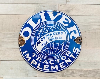 Vintage Oliver Tractors Porcelain Sign 6” DOME Farm Equipment Advertising Decor