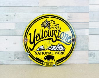 Vintage Yellowstone National Park Porcelain Metal Sign – 6” Rustic Round Decor – Est. 1873 – Free USPS Priority Shipping