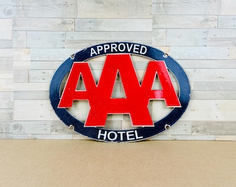 AAA Approved Hotel Porcelain Sign Vintage Automobile Travel Lodge Decor