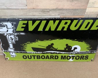 Vintage Evinrude Outboard Motors Porcelain Sign | 12x6 Gas & Oil Marine Advertising | Boat Motor Decor | Free Priority Shipping