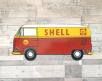 Vintage Shell Oil Van Truck Porcelain Sign Gas Oil Advertising Garage Decor 12x5.25