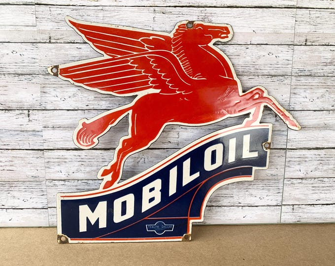 Vintage Mobil Pegasus Porcelain Metal Sign • Mobiloil Gas & Oil ...