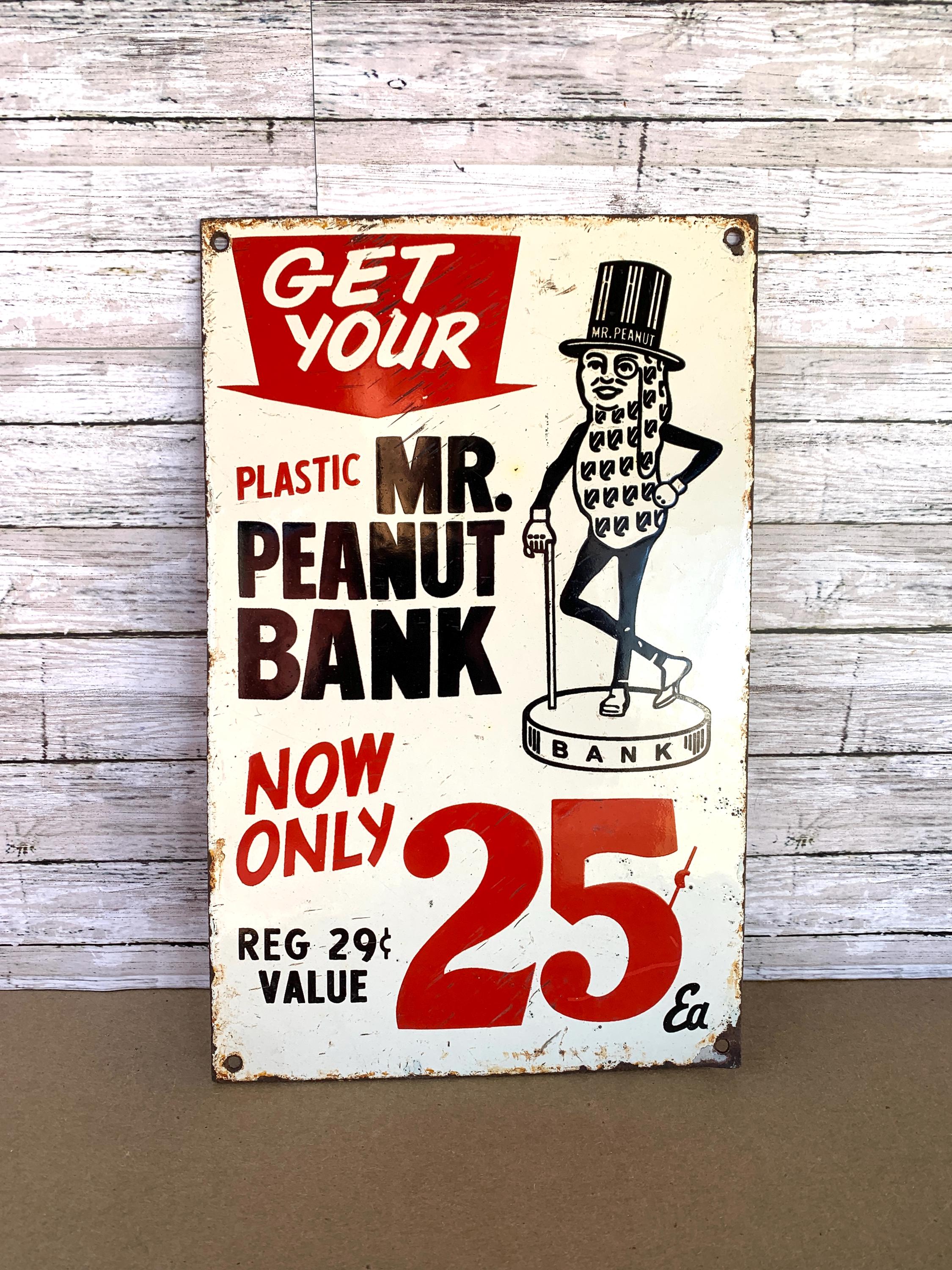 Vintage Mr. Peanut Bank Porcelain Sign 12x8 – Retro Advertising